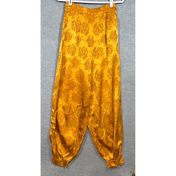 Romy Gold Pants - Ronny Kobo Gold Silk Blend Floral Damask Harem Pants S Marigold Yellow  Ankle